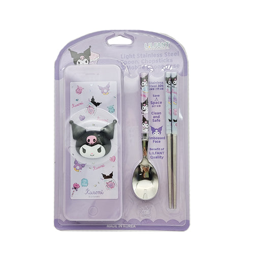 SANRIO KUROMI SPOON, CHOPSTICKS & CUTE CASE SET
