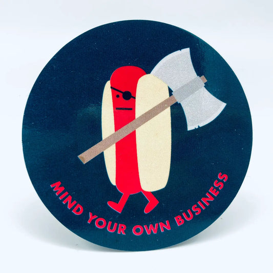 "Mind Your Own Business" Diabolical Hot Dog Sticker – 10 PACK - 1