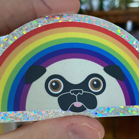 Pug Rainbow Holographic Glittery Sticker – 10 PACK - 1