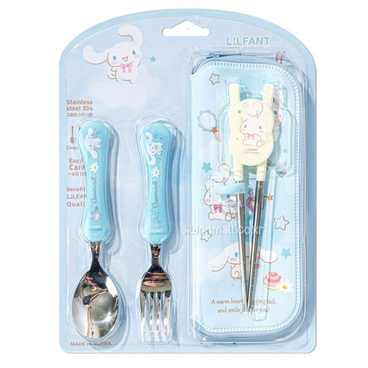 SANRIO CINNAMOROLL SPOON + FORK + TRAINING CHOPSTICK SET
